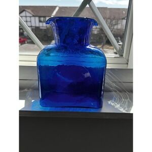 Vintage Blenko Glass Cobalt Blue Double Spout 384 Water Bottle Pitcher Vase